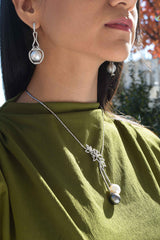 18KT White Gold Black & White Diamond South Sea Pearl Drop Earrings