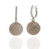 18KT White and Pink Gold Champagne Diamond Ball Earrings