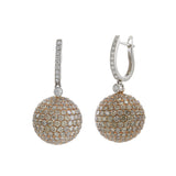 18KT White and Pink Gold Champagne Diamond Ball Earrings