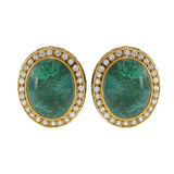 Vintage Retro Era 18KT Yellow Gold Azure Malachite & White Sapphire Earrings