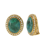 Vintage Retro Era 18KT Yellow Gold Azure Malachite & White Sapphire Earrings