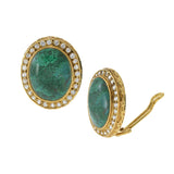 Vintage Retro Era 18KT Yellow Gold Azure Malachite & White Sapphire Earrings