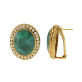 Vintage Retro Era 18KT Yellow Gold Azure Malachite & White Sapphire Earrings