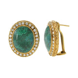 Vintage Retro Era 18KT Yellow Gold Azure Malachite & White Sapphire Earrings