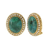 Vintage Retro Era 18KT Yellow Gold Azure Malachite & White Sapphire Earrings