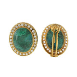 Vintage Retro Era 18KT Yellow Gold Azure Malachite & White Sapphire Earrings