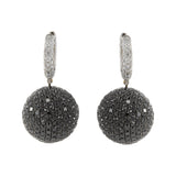 18KT White Gold Black and White Diamond Ball Drop Earrings
