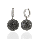 18KT White Gold Black and White Diamond Ball Drop Earrings