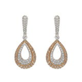 18KT White & Rose Gold Champagne and White Diamond Teardrop Earrings