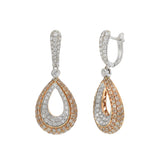 18KT White & Rose Gold Champagne and White Diamond Teardrop Earrings