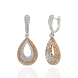 18KT White & Rose Gold Champagne and White Diamond Teardrop Earrings