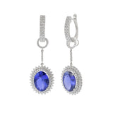 18KT White Gold Oval Tanzanite and Diamond Drop Earrings