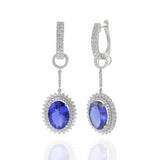 18KT White Gold Oval Tanzanite and Diamond Drop Earrings
