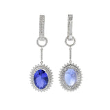 18KT White Gold Oval Tanzanite and Diamond Drop Earrings