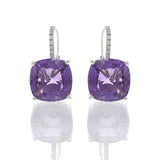 18KT White Gold Amethyst and Diamond Drop Earrings
