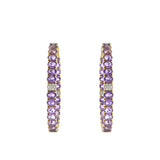 18KT Yellow Gold Amethyst Oval Hoop Earrings with Diamond Accents