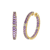 18KT Yellow Gold Amethyst Oval Hoop Earrings with Diamond Accents
