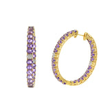 18KT Yellow Gold Amethyst Oval Hoop Earrings with Diamond Accents