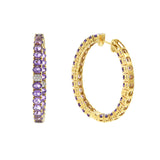 18KT Yellow Gold Amethyst Oval Hoop Earrings with Diamond Accents