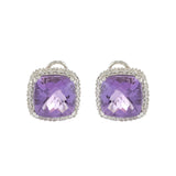 14KT White Gold Amethyst and Diamond Cushion Earrings