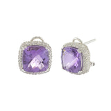 14KT White Gold Amethyst and Diamond Cushion Earrings
