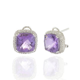 14KT White Gold Amethyst and Diamond Cushion Earrings