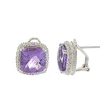 14KT White Gold Amethyst and Diamond Cushion Earrings