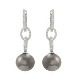 18KT White Gold Tahitian Pearl and Diamond Drop Earrings