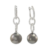 18KT White Gold Tahitian Pearl and Diamond Drop Earrings