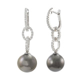 18KT White Gold Tahitian Pearl and Diamond Drop Earrings
