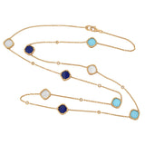 18KT Rose Gold 35" Turquoise, Mother of Pearl, Lapis, and Diamond Necklace