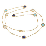 18KT Rose Gold 35" Turquoise, Mother of Pearl, Lapis, and Diamond Necklace