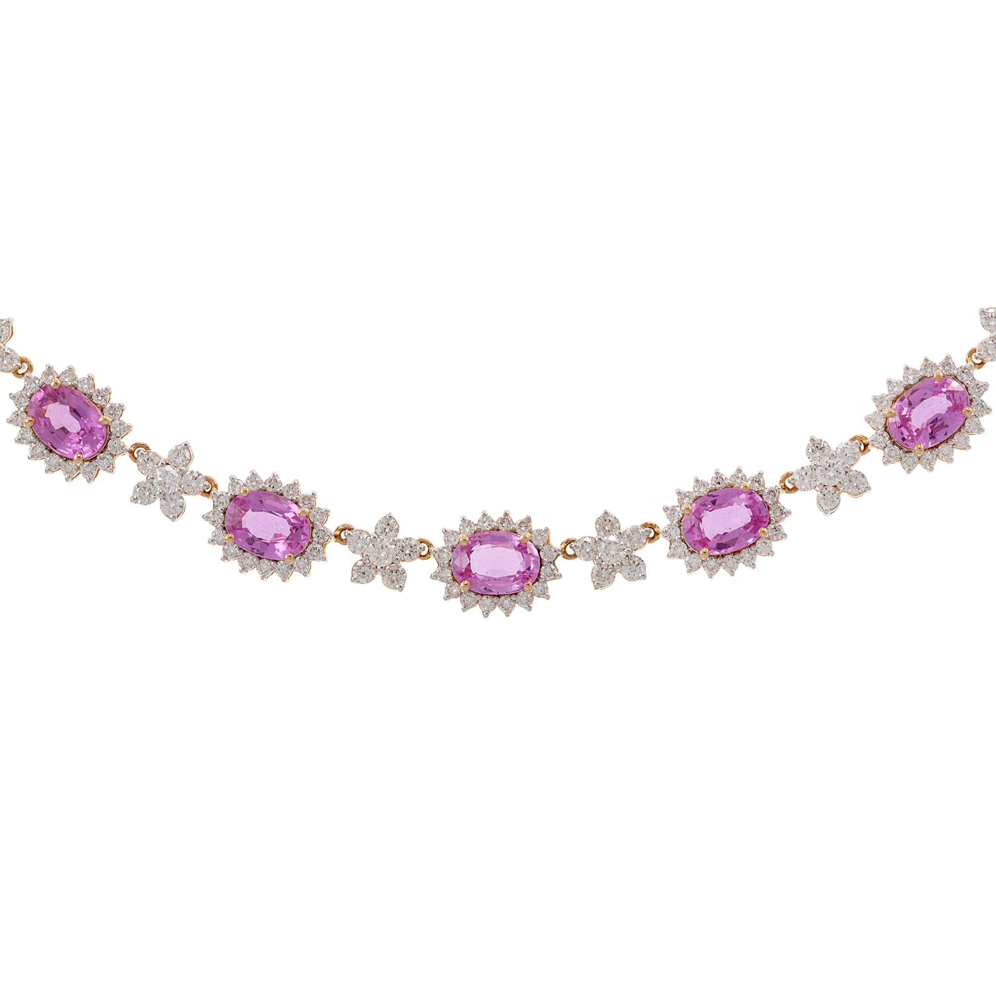 18KT Rose Gold Pink Sapphire and Diamond Floral Necklace