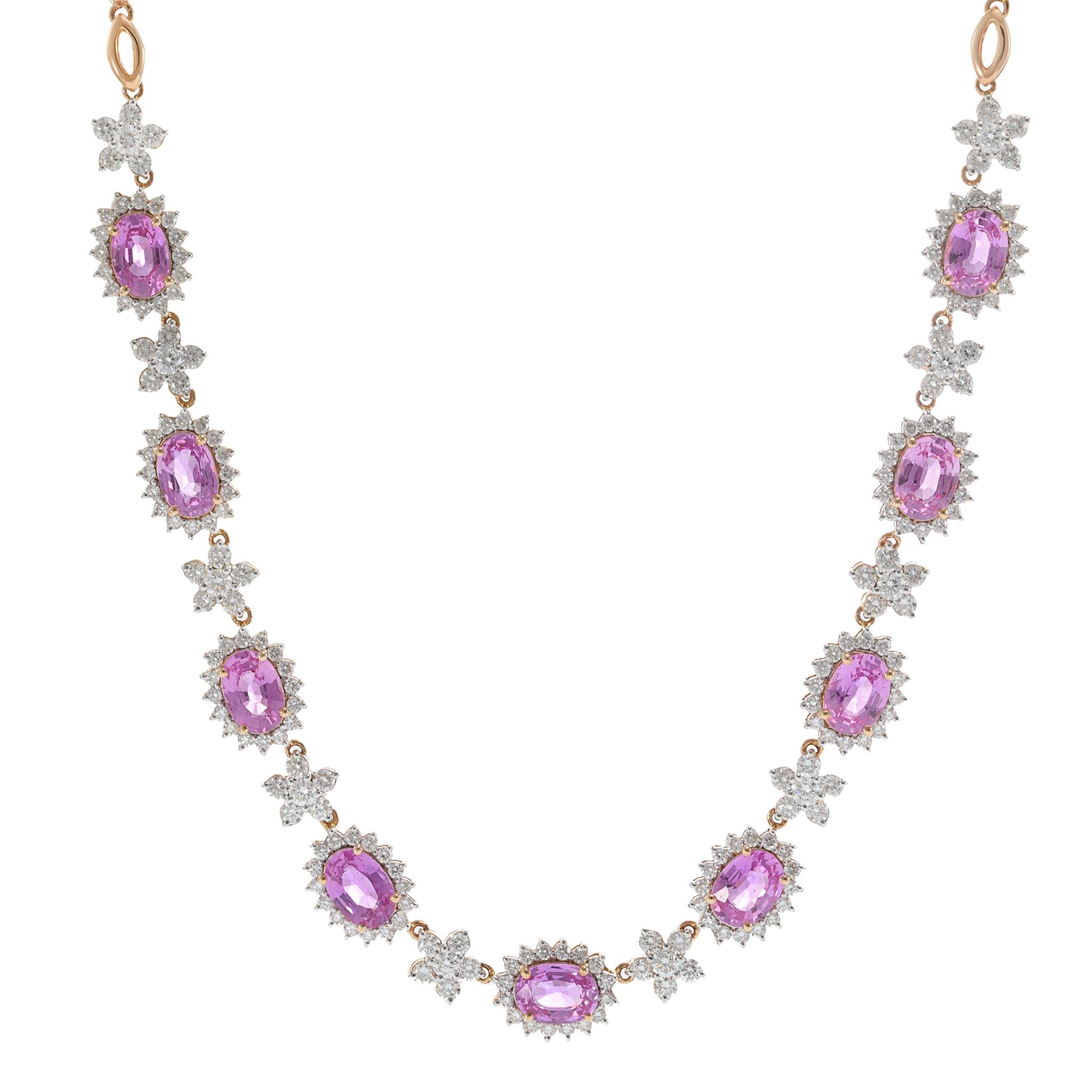 18KT Rose Gold Pink Sapphire and Diamond Floral Necklace