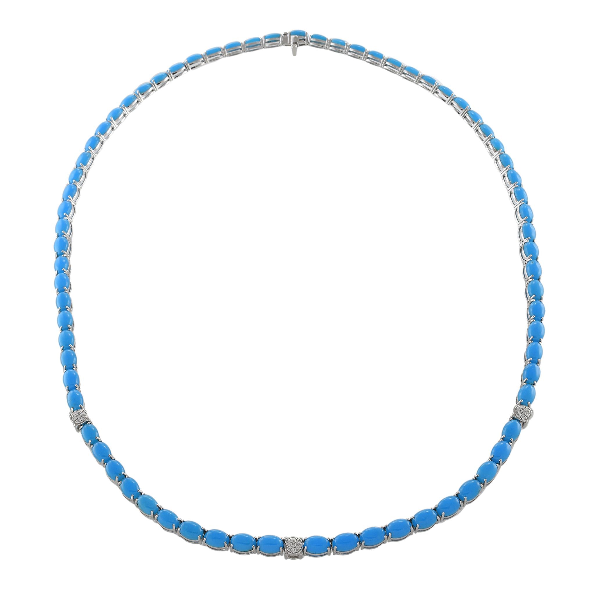 18KT White Gold Turquoise and Diamond Tennis Necklace