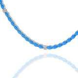 18KT White Gold Turquoise and Diamond Tennis Necklace