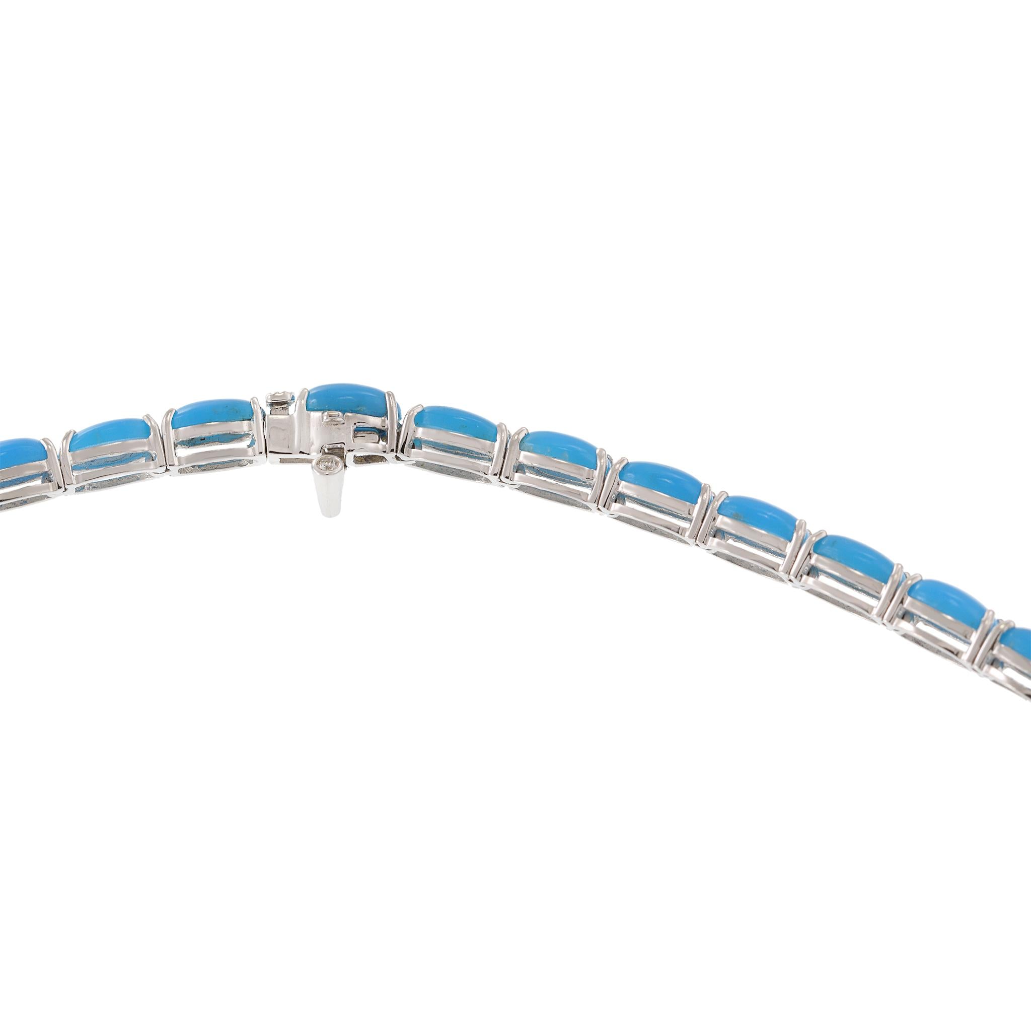18KT White Gold Turquoise and Diamond Tennis Necklace