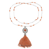 Estate 18KT White Gold Diamond and Angel Coral Tassel Necklace