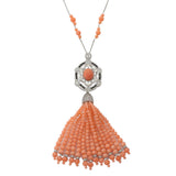Estate 18KT White Gold Diamond and Angel Coral Tassel Necklace
