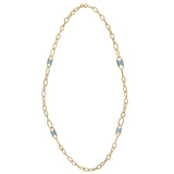 14KT Yellow Gold Oval Link Necklace with Turquoise Accents
