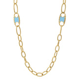 14KT Yellow Gold Oval Link Necklace with Turquoise Accents