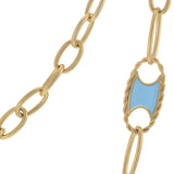 14KT Yellow Gold Oval Link Necklace with Turquoise Accents