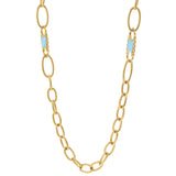 14KT Yellow Gold Oval Link Necklace with Turquoise Accents