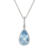 18KT White Gold Aquamarine and Diamond Drop Pendant Necklace