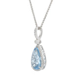 18KT White Gold Aquamarine and Diamond Drop Pendant Necklace