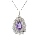 18KT White Gold Estate Pear-Cut Amethyst & Diamond Cluster Pendant Necklace
