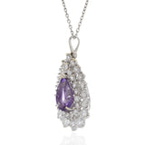 18KT White Gold Estate Pear-Cut Amethyst & Diamond Cluster Pendant Necklace