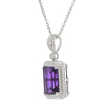 14KT White Gold Emerald-Cut Amethyst & Diamond Pendant Necklace