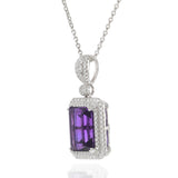 14KT White Gold Emerald-Cut Amethyst & Diamond Pendant Necklace