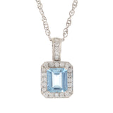 14KT White Gold Aquamarine and Diamond Pendant Necklace